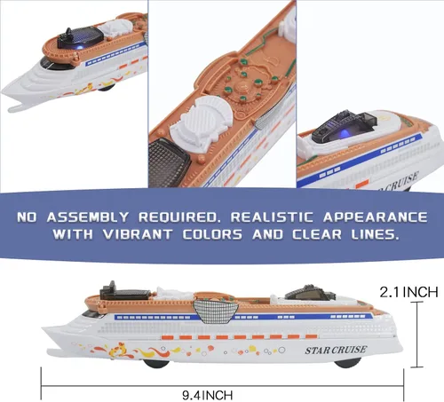 Vista 3 de OTONOPI Modelo de Buque de Crucero Juguete Transatlántico Barco de Juguete con Luz y Sonido para Niños, Niños Pequeños, Niños, Niñas, Adultos Edad