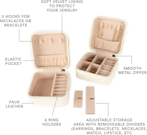 Vista 3 de Andaz Press Joyero personalizado para mujeres, estuche de viaje portátil pequeño de 4 x 4 pulgadas, organizador de almacenamiento para accesorios