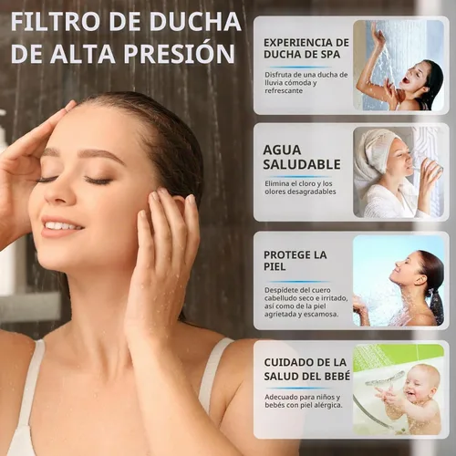 Vista 3 de Voolan Juego de cabezal de ducha filtrado, ducha de lluvia de alta presión con cabezal de ducha de mano, soporte autoadhesivo/manguera de 59