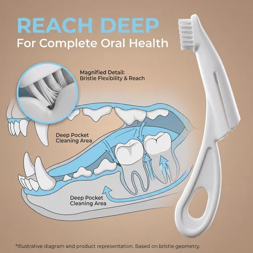 Vista 6 de Cepillo de dientes para perros y gatos, cerdas de nailon suave, cepillo de dientes de dedo de gato con mango ergonómico, cepillo de dientes