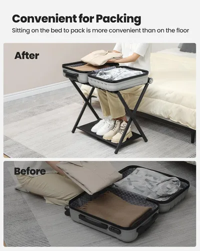 Vista 6 de Hzuaneri Portaequipajes, soporte plegable para maleta para invitados, plegable, portaequipajes con estante, marco de acero con correas de nailon
