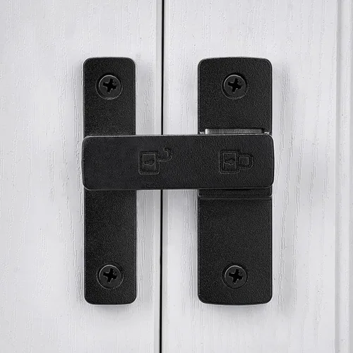Vista 4 de INIRET Pestillos de puerta de granero negro mate, cerradura de puerta de 180 grados, herrajes para puerta abatible, cerradura de puerta de aleación