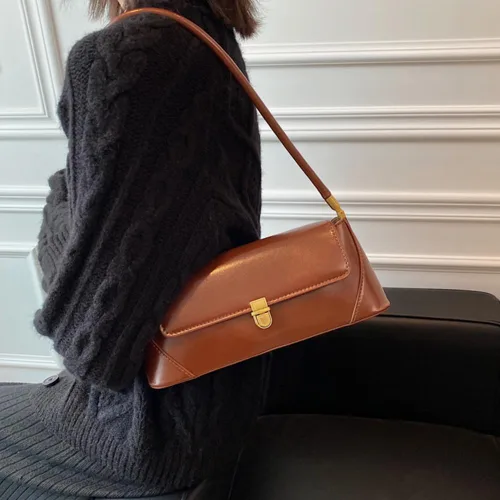 Vista 7 de Bolso de hombro para mujer, bolso de hombro de cuero, bolso cruzado para mujer, bolso retro clásico pequeño de cuero