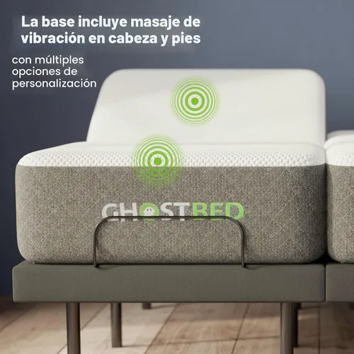 Vista 6 de GhostBed Colchón de espuma viscoelástica ajustable Split King de 11 pulgadas, base de cama eléctrica ajustable con gravedad cero, ajustes de masaje
