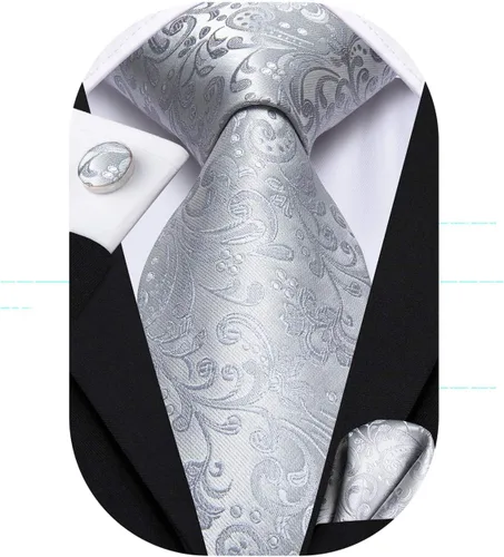 Vista 14 de Hi-Tie Corbatas de seda para hombre, diseño de cachemira a rayas, con bolsillo, gemelos cuadrados, conjunto formal de negocios