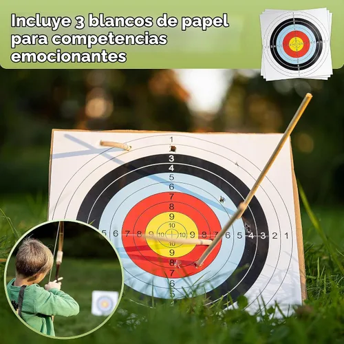 Vista 7 de BOWRILLA® Arco y flecha de madera para niños con 10 flechas, carcaj, 3 objetivos y bolsa de almacenamiento Juego de arco y flecha para niños
