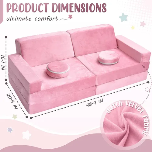 Vista 3 de Sofá de juegos para niños, sofá de 10 piezas para sala de juegos y dormitorio, modular para jugar, crear, dormir (rosa)