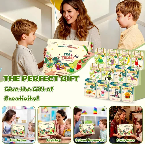 Vista 5 de Kit de arcilla seca al aire para niños, kits de manualidades de arcilla temática, figuras de historia, 12 cajas de arcilla de modelado