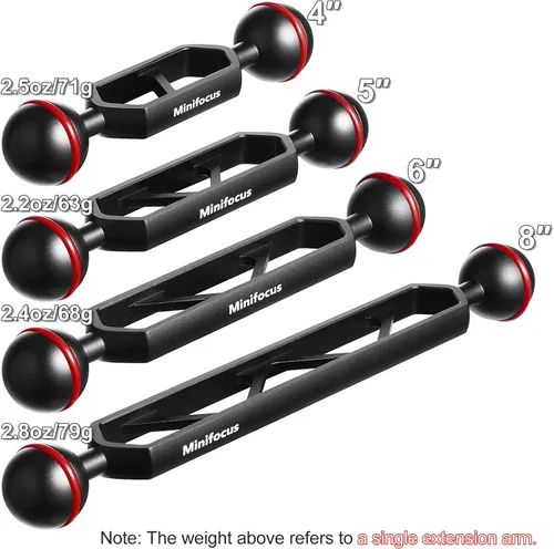 Vista 6 de MINIFOCUS Brazo de extensión de aluminio de doble bola de 4 pulgadas, conector de cabeza de bola de 1 pulgada, sistema de brazo CNC subacuático