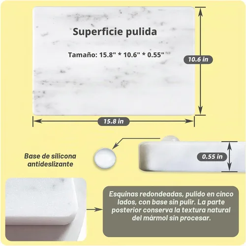 Vista 4 de Yew & Tulip Tabla de mármol blanco de 16 x 10 pulgadas con patas de goma antideslizantes, masa y tabla de cortar