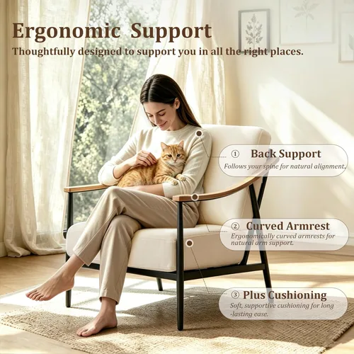 Vista 6 de RNKSFX - Silla con acentos modernos para sala de estar/dormitorio, silla de mediados de siglo con brazos, silla decorativa tapizada para oficina