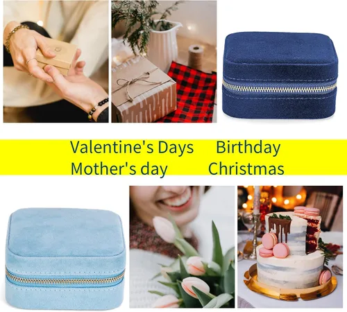 Vista 6 de Joyero de terciopelo de viaje con espejo, mini estuche de regalo para mujeres y niñas, pequeñas cajas organizadoras portátiles para anillos, aretes