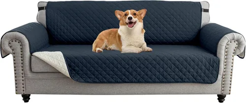 Vista 34 de UNBBRRL Funda de sofá reversible para perros y gatos, funda impermeable para muebles para mascotas y niños, protector de sofá con correas elásticas
