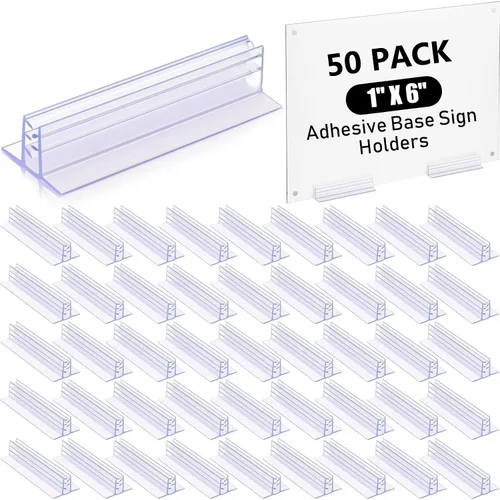 Vista 15 de Fulmoon 25 soportes para letreros, base adhesiva, múltiples usos para mostradores, almacenes, soportes de base con adhesivo fuerte (1 x 3 pulgadas)