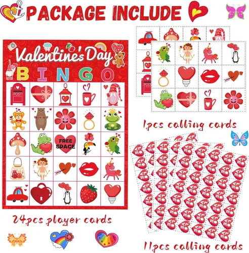 Vista 3 de WEIEN Bingo para el día de San Valentín para niños, adultos, 24 jugadores para grupos grandes de clase familia/escuela, fiesta, golosinas, aula