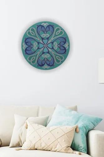 Vista 8 de Turquoise Teal Blue Dolfin Mandala Wall Hanging, Original Round Art Painting with Dolphins, Hand Painted Coastal Home Decor with Ocean Vibes