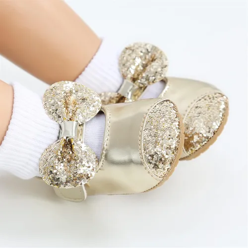 Vista 3 de Zapatos planos Mary Jane para bebé con diadema de lazo, vestido de princesa floral para bebé, suela suave, zapatos de cuna antideslizantes