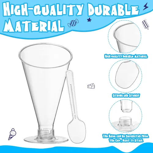 Vista 4 de Nuogo Paquete de 50 tazas transparentes de postre cucharas, mini tazas de postre, cucharas de plástico de Martini de 4 onzas, vasos de postre