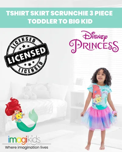 Vista 2 de Disney Princess Moana Frozen - Conjunto de 3 piezas de camiseta de tul con falda de malla y coletero para niñas pequeñas y grandes