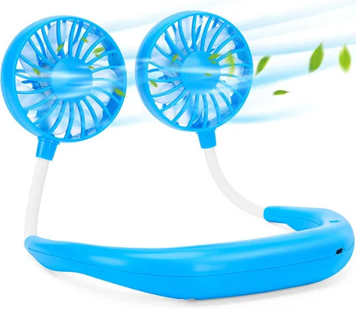 Vista 16 de Ventilador de cuello portátil recargable, ventilador personal manos libres, mini USB, con banda para el cuello, ventilador deportivo de 3 Paquete