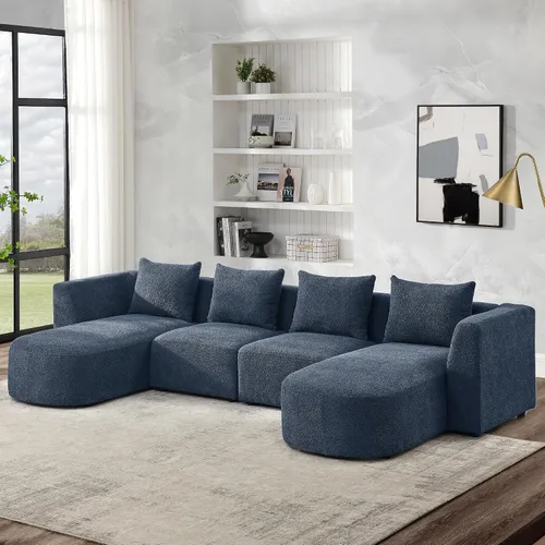 Vista 16 de Quarte Sofá seccional en forma de U, sofá modular con dos asientos individuales, dos sillas, combinación de bricolaje, tela de hilo en bucle Beige/5