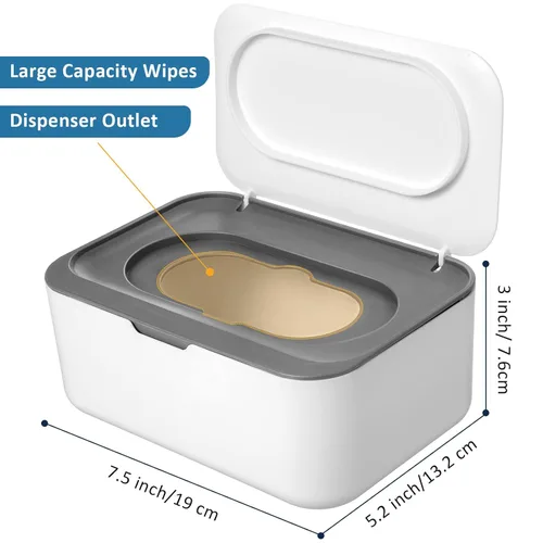 Vista 2 de Dispensador de toallitas para bebé, 3 piezas, con diseño de sellado, caja recargable que mantiene las toallitas frescas, fácil de abrir y cerrar