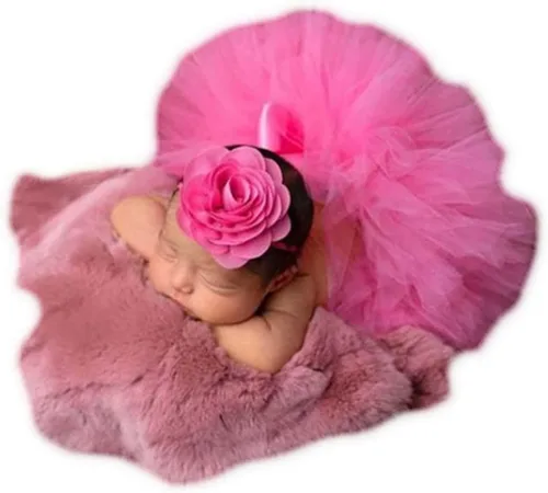Vista 6 de Accesorios de fotografía para bebé niño y niña, trajes para sesión de fotos recién nacidos, encantador, vestido tutú, diadema de flores