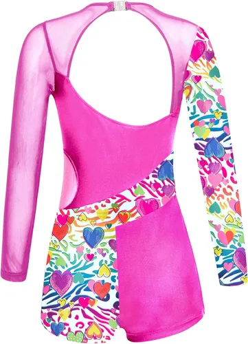 Vista 2 de Leotardo de gimnasia de manga larga con estampado metálico para niñas, ballet, danza, pantalón corto