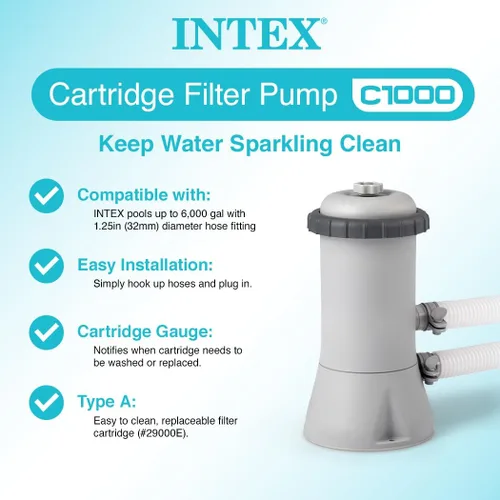 Vista 3 de Bomba con cartucho filtrante Intex Krystal Clear para piscinas montables, ritmo de flujo de 1000 GPH, 110 V a 120 V con interruptor GFCI