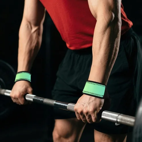 Vista 7 de Green Gradient Weightlifting Wrist Wraps 26" Neoprene Padded Deadlift Strap for Weightlifting, Bodybuilding, Powerlifting & Deadlift