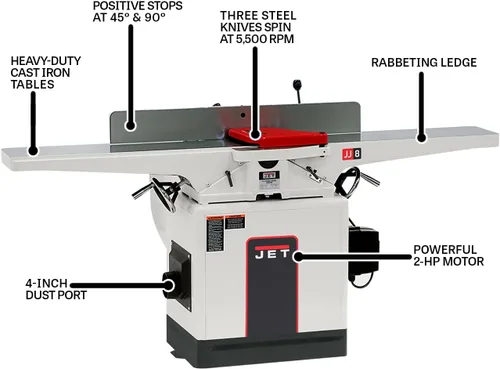 Vista 6 de JET Ensambladora de 8 pulgadas, cuchillo recto, 2 HP, 230V 1Ph (JWJ-8CS)