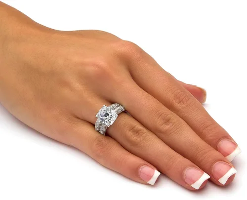Vista 3 de PalmBeach Jewelry Yellow Gold-Plated or Platinum Plated Emerald Cut Cubic Zirconia Pave Bridal Ring Set