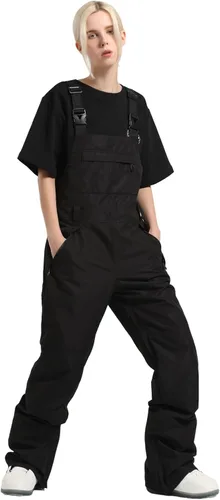 Vista 2 de GSOU SNOW Pantalones de esquí para mujer, overol con peto de nieve, impermeable, resistente al viento, aislado, correa ajustable, cálido