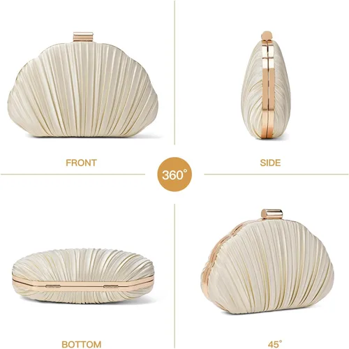Vista 6 de Bolso de mano de noche plisado de satén para mujer, elegante bolso de mano con cadena para boda