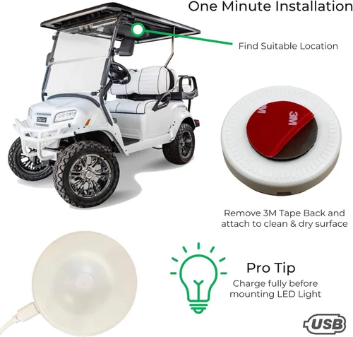 Vista 8 de Palo de techo universal para carrito de golf en cualquier lugar, luz LED de un solo toque se adapta a carritos Club Car, adelante, precedente, EZGO