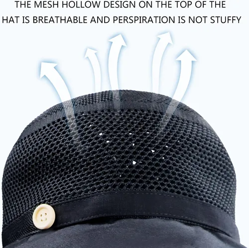 Vista 6 de Sombreros de malla de verano para mujeres con protección UV de ala ancha plegables para playa tipo bucket Negro