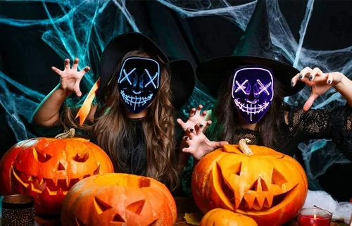Vista 5 de Máscara con luz LED de Halloween máscara de purga máscara de miedo para cosplay máscara de disfraz LED para niños niños y adultos con alambre EL