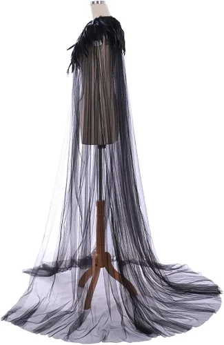 Vista 4 de Capa para cosplay de Evil Queen súper villano capa steampunk cuello de plumas