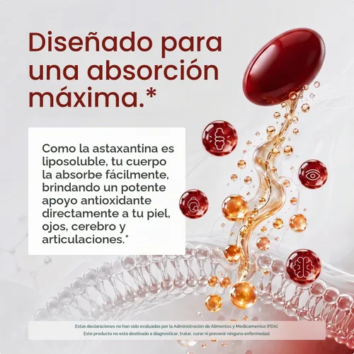 Vista 5 de Astaxantina Suplemento antioxidante de 12 mg – Fuente natural de microalgas – Softgel a base de lípidos para una mayor absorción – Apoyo cognitivo