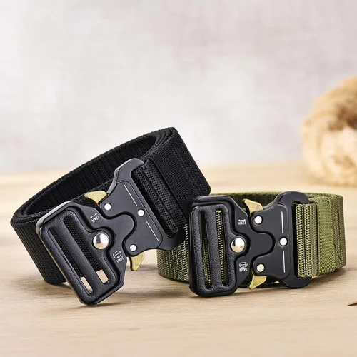 Vista 6 de Cinturón táctico para hombre, resistente hebilla de metal de liberación rápida, ajustable, estilo militar, cinturones de nailon