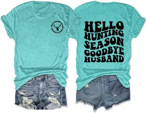Vista 15 de DUDIHOHX Hello Hunting Season Goodbye Husband - Sudadera de manga larga con estampado de moda, casual, cuello redondo