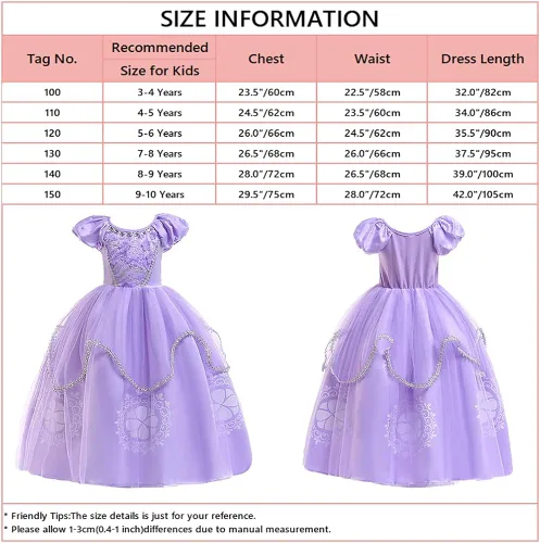 Vista 7 de HIHCBF Rapunzel - Disfraz de princesa Sofía para niñas cumpleaños Navidad Halloween cosplay carnaval elegante con guantes y accesorios