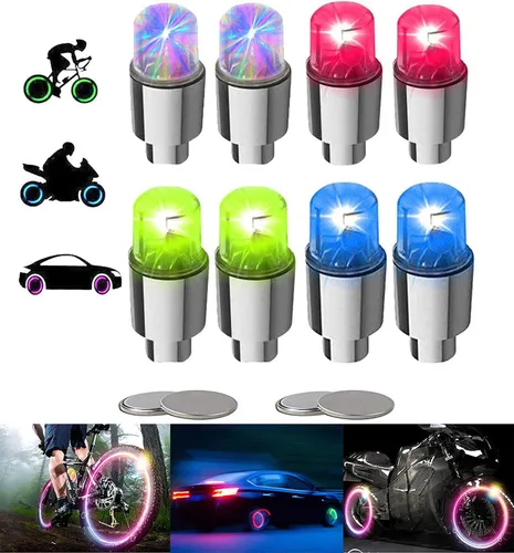 Vista 8 de 4 piezas de luces LED para rueda de bicicleta, tapones para válvulas de neumáticos de automóvil, tapas de vástagos de bicicleta, motocicleta