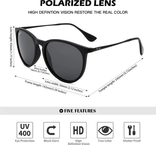Vista 4 de Pro Acme Gafas de sol polarizadas para mujeres y hombres, redondas, clásicas, 100% con protección UV, ligeras, TR90, montura irrompible
