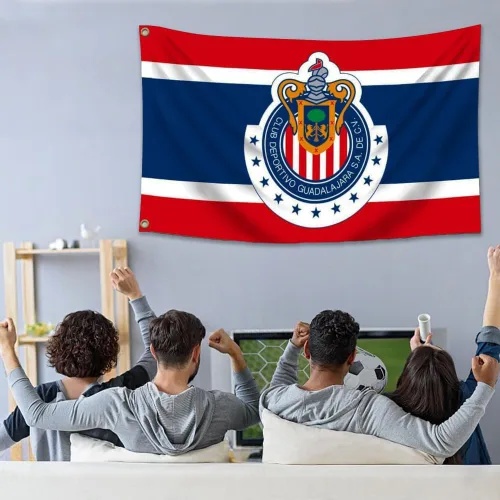 Vista 6 de YukaBa Bandera de 3 capas de doble cara para fanáticos de Chivas, bandera de Guadalajara de 3 x 5 pies, bandera de fútbol de México/Futbol