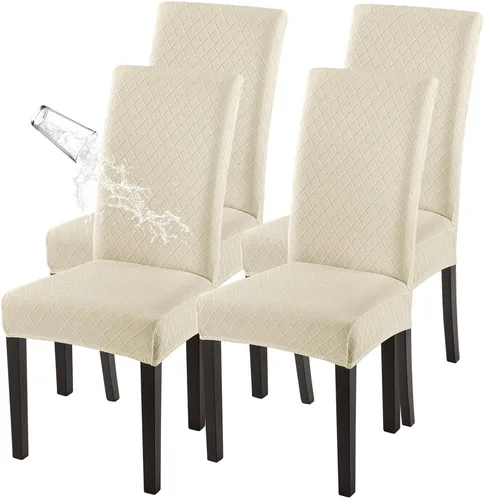Vista 21 de SearchI Juego de 4 fundas impermeables para sillas de comedor, fundas elásticas para sillas Parsons extraíbles, lavables, fundas protectoras