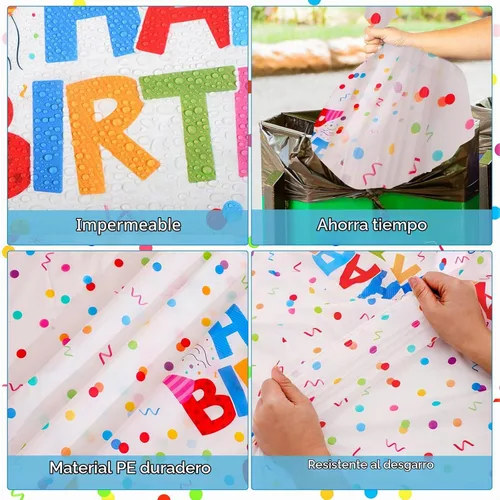 Vista 4 de Paquete de 6 manteles de plástico para cumpleaños, mantel desechable