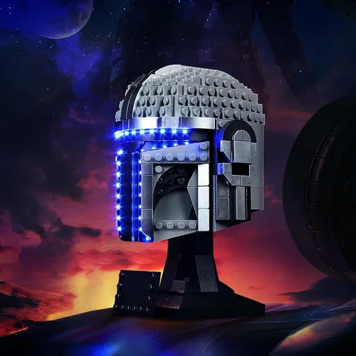 Vista 4 de Kit de luces mejorado compatible con Lego El casco de Mandalorian 75328, kit de modelo ensamblable, decoración de luces compatible con Lego 75328