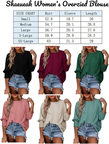 Vista 7 de Shaeueak Blusa de manga globo 34 para mujer, casual, ajuste holgado, talla S-XXL
