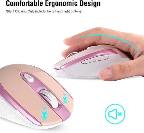 Vista 3 de RaceGT Mouse inalámbrico - 2.4G silencioso inalámbrico para laptop, escritorio, MacBook, PC - 6 botones, 3 DPI ajustables Rosa (USB-A)